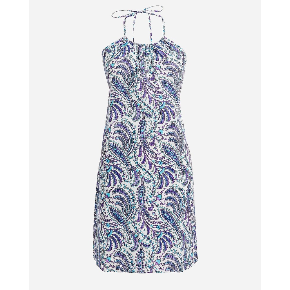 J.Crew‎ Halter-Neck Linen Blend Beach Dress Purple Paisley XS Resort Coastal
